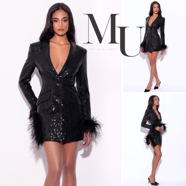 Brand New / Never Worn In Stock / Same Day Shipping Designer: Miss Circle For Same Day Shipping Order Before 5 P.M. Cst Material: Sequin / Feather Stretch Factor: Low Stretch Length: Approx 33.4inch / 85cm Model Is Wearing A Size Xxs (Us-0) Model Is 5'9½'' Color May Vary Due To Lighting On Images. The Product Images (Without Model) Are The Closest To The True Color Of The Product. Luxury Black Sequined Mini Dress, Luxury Long Sleeve Blazer Dress For Party, Luxury Formal Mini Dress For Fall, Winter Party Mini Blazer Dress, Glamorous Fitted Blazer Dress For Night Out, Luxury Fitted Blazer Dress For Cocktail, Luxury Evening Blazer Dress For Fall, Luxury Blazer Dress For Evening In Fall, Luxury Fall Evening Blazer Dress