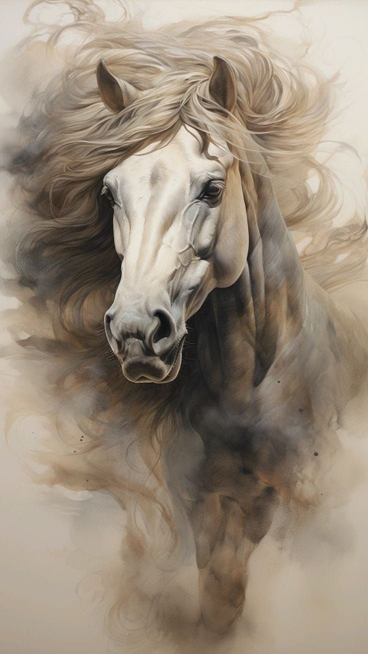 a painting of a horse with long hair