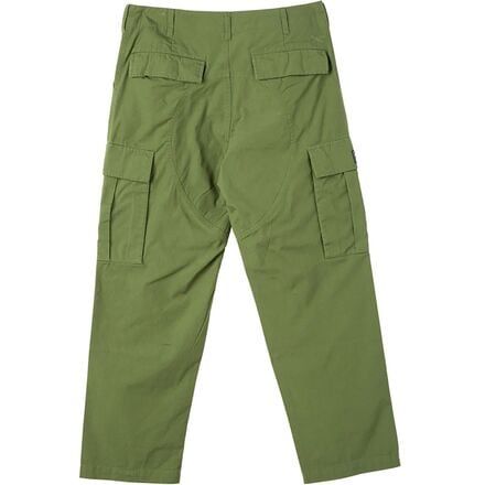 Relaxed fit rip-stop cargo pant. 17 leg opening. Slash side pockets. Bellowed cargo pockets with flaps. Welt back pockets with flaps. Engraved cat-eye buttons. Green Bottoms With Flap Pockets For Streetwear, Urban Green Cargo Jeans With Patch Pockets, Green Combat Pants With Side Pockets, Utility Cargo Pants With Flap Pockets For Outdoor, Utility Cargo Pants For Outdoor With Flap Pockets, Green Techwear Bottoms With Multiple Pockets, Green Cargo Jeans With Pockets For Outdoor, Functional Streetwear Cargo Pants With Patch Pockets, Combat Style Cargo Pants With Side Pockets