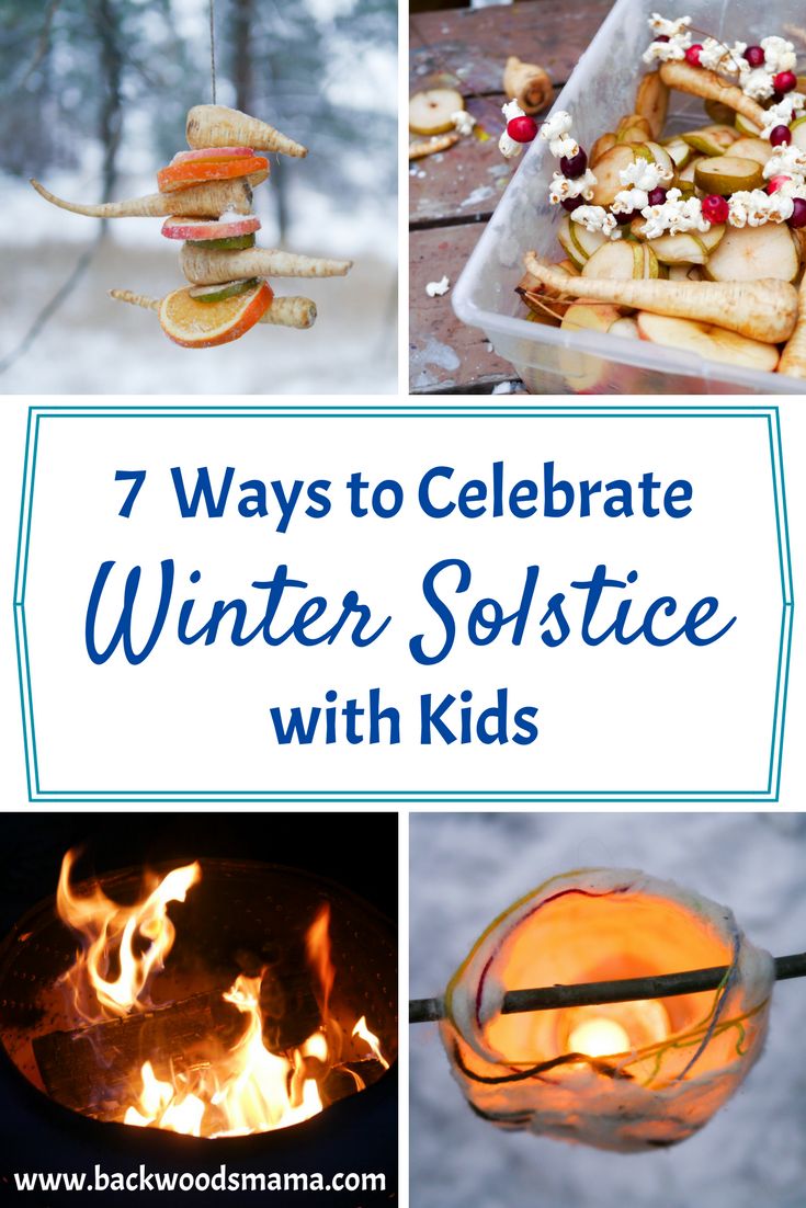 several pictures with the words 7 ways to celebrate winter solstice with kids