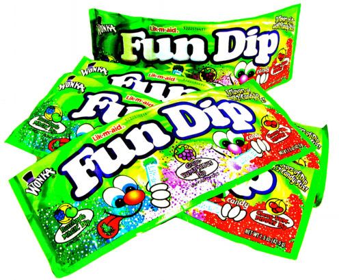 fun dip candy bars are stacked on top of each other