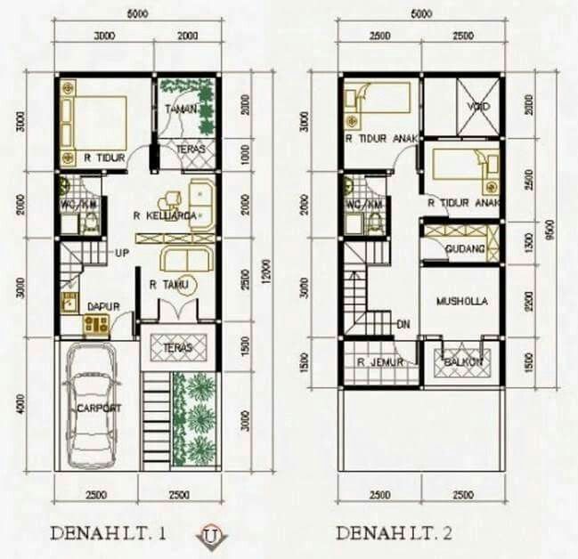 two story house plan with floor plans and measurements