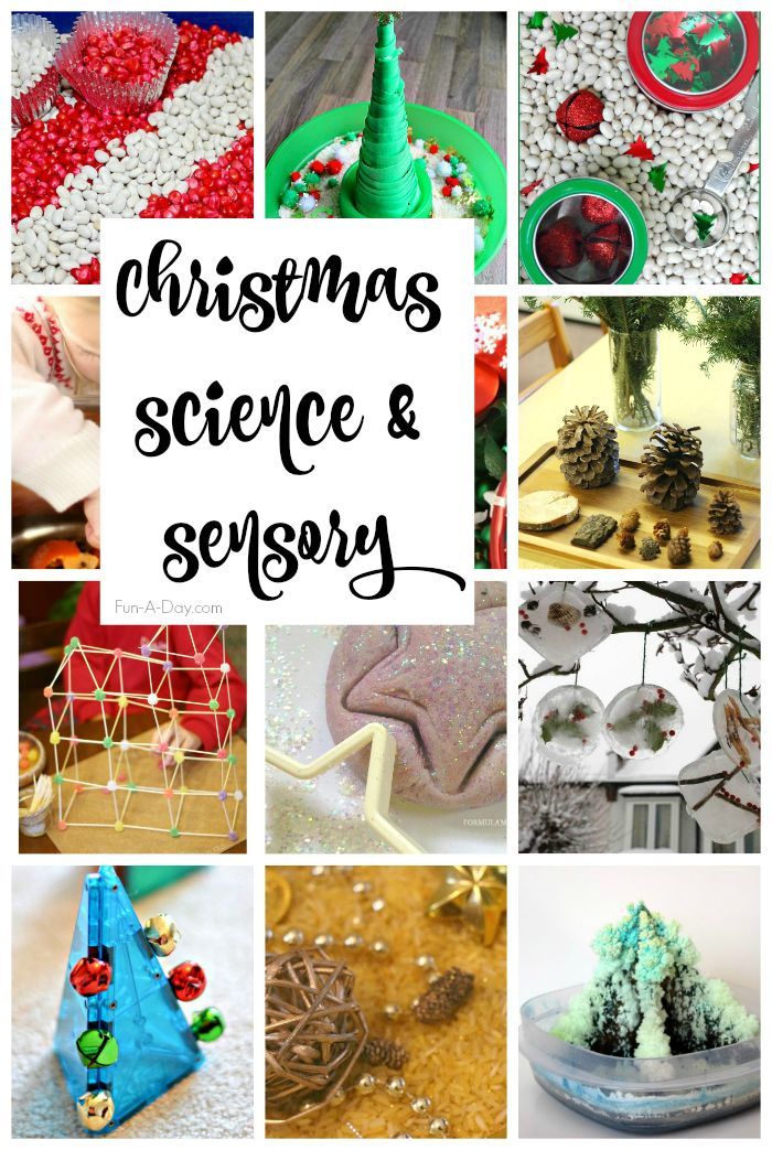 christmas science and segory activities for kids to do with the holiday tree, snowman