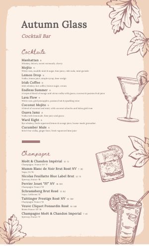 an autumn glass menu with drinks