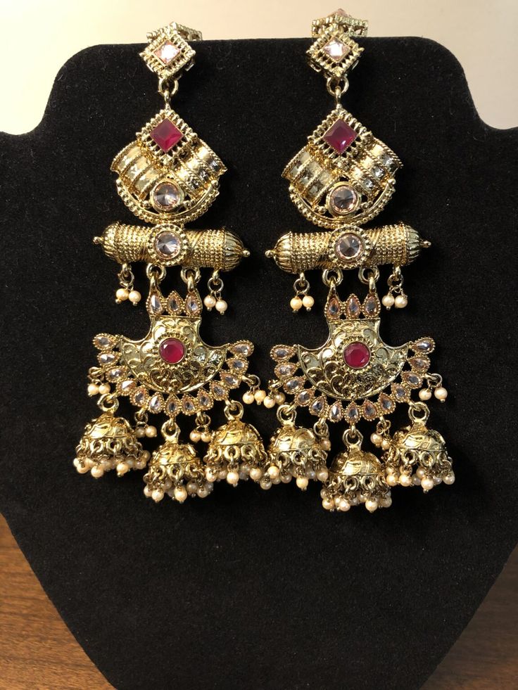 Wedding Temple Jewelry Danglers With Cutdana, Temple Jewelry Style Wedding Jhumkas With Tilla, Temple Jewelry Tilla Jhumkas For Wedding, Bollywood Style Wedding Jhumkas With Intricate Design, Bollywood Style Intricate Design Wedding Jhumkas, Wedding Temple Jewelry Tilla Jhumkas, Bollywood Style Intricate Design Jhumkas For Wedding, Wedding Temple Jewelry Jhumkas With Tilla, Temple Jewelry Style Danglers With Stone Work For Reception