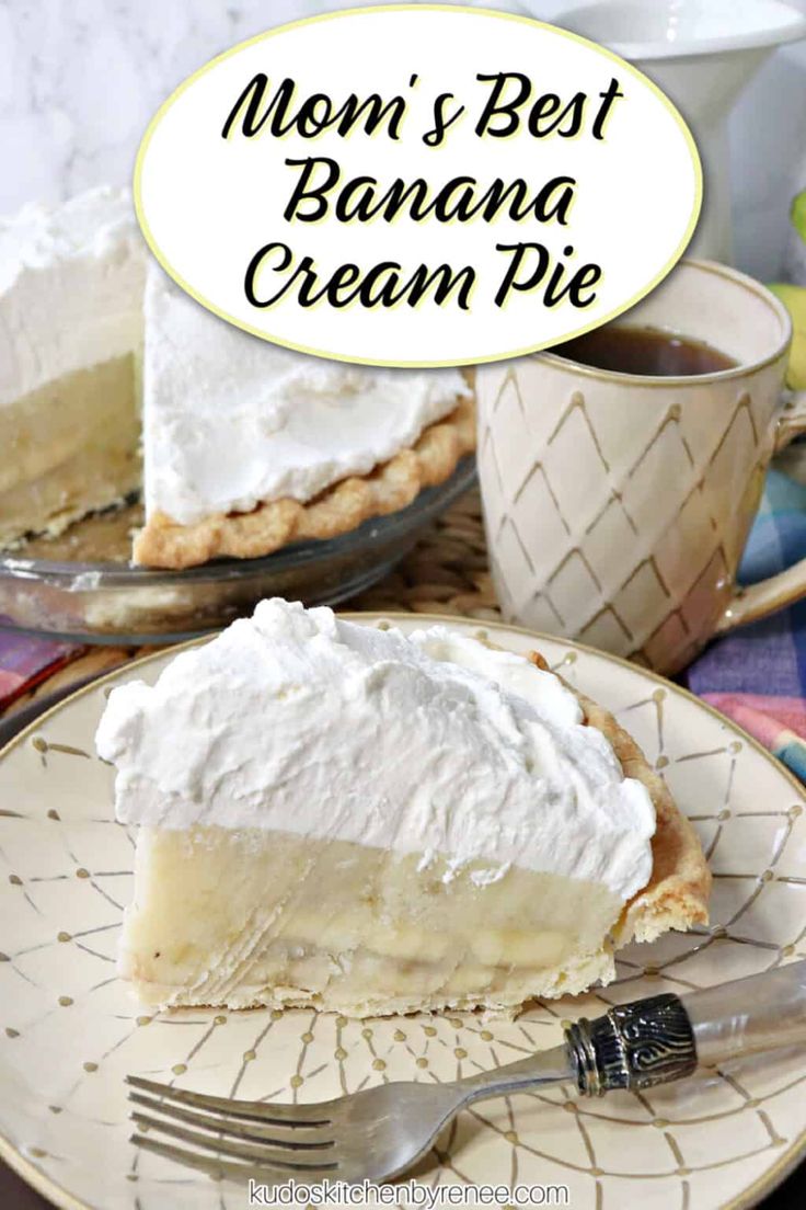 a slice of banana cream pie on a plate