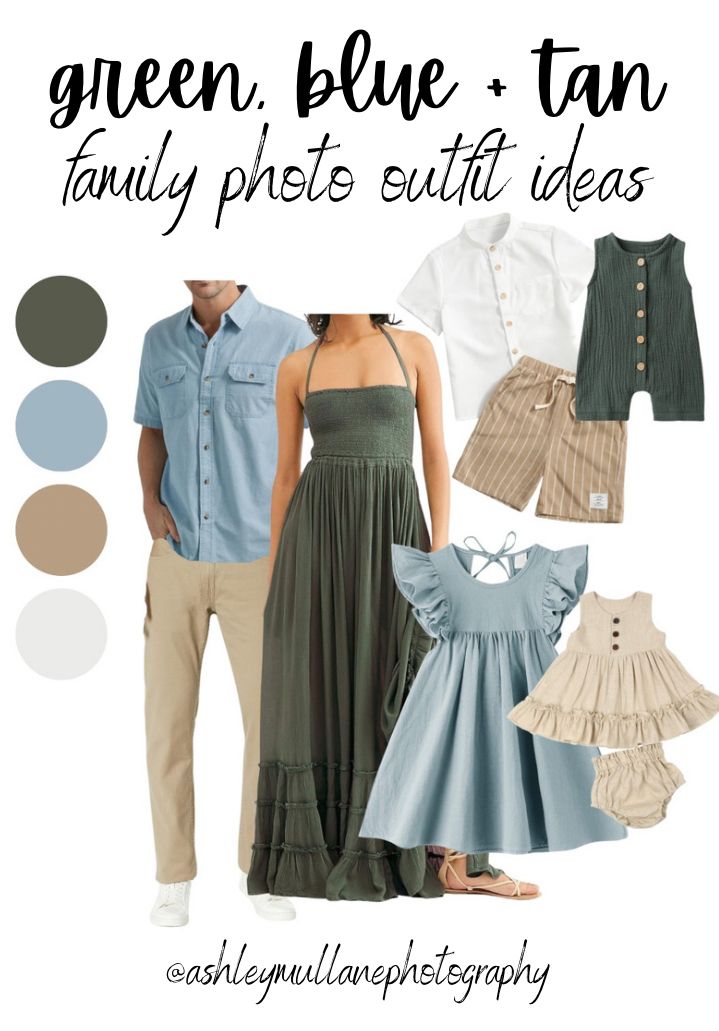 the green, blue and tan family photo outfit ideas