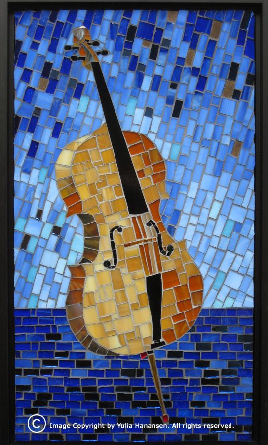 a painting of a cello on a mosaic background