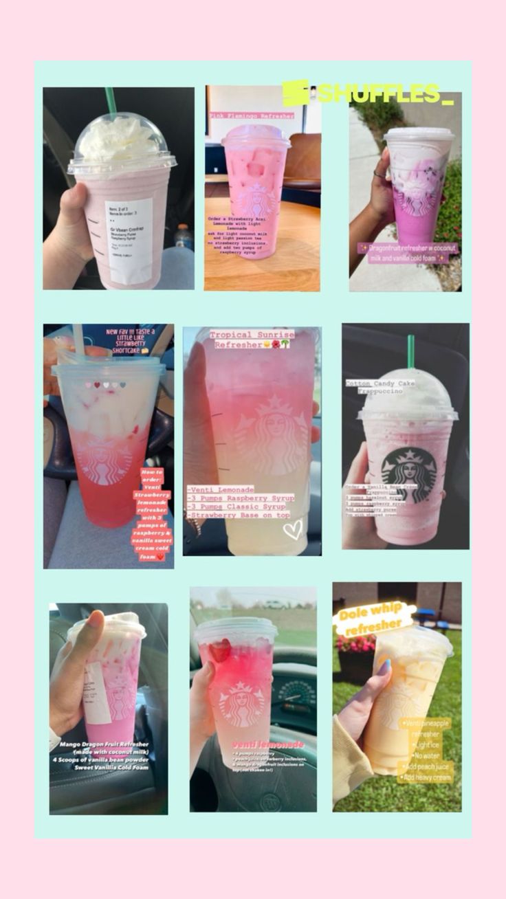 several pictures of different types of drinks