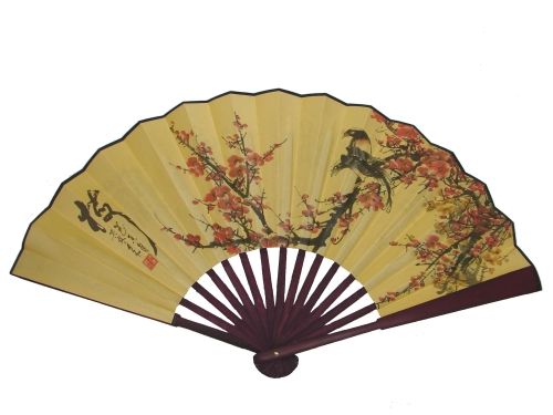 Big Hand Fan w/ Picture of Plum and Birds Gold Color Background, Chinese Poetry, Party Dancing, Folding Hand Fan, Japanese Fan, Dance Gifts, Hand Fans, Miniature Diy, Gold Hand