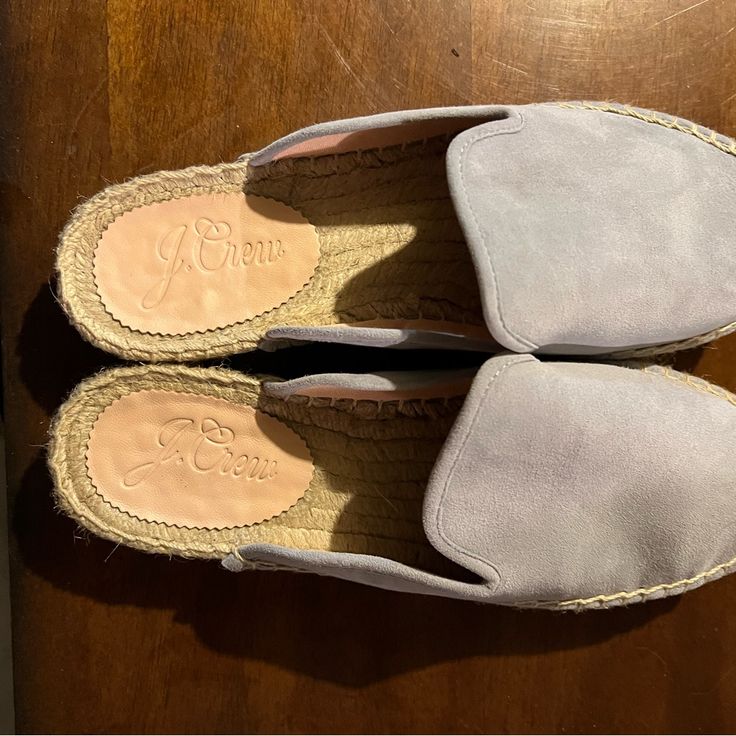 Suede Espadrilles Slip On. Never Worn Summer Suede Slip-on Espadrilles, Suede Espadrilles For Beach In Spring, Suede Espadrilles For Beach Spring Season, Spring Suede Espadrilles For The Beach, Spring Beach Suede Espadrilles, Casual Suede Espadrilles For Vacation, Suede Slip-on Espadrilles For Summer, Chic Slip-on Espadrilles With Cushioned Footbed, Spring Suede Slip-on Espadrilles