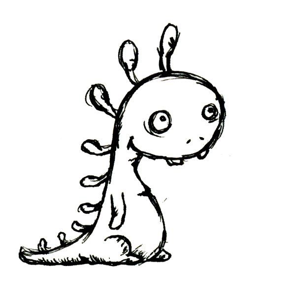 a black and white drawing of a cartoon animal