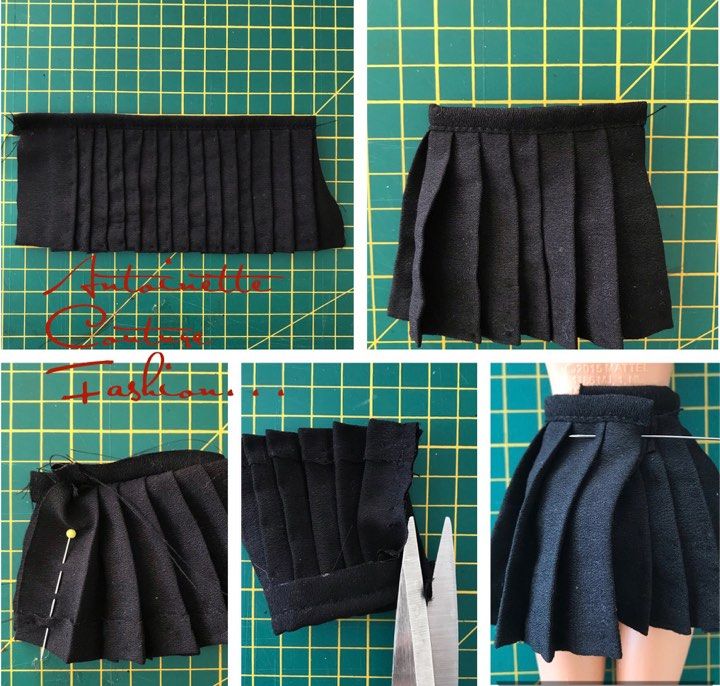 four pictures showing how to sew a pleated skirt with the zippers open