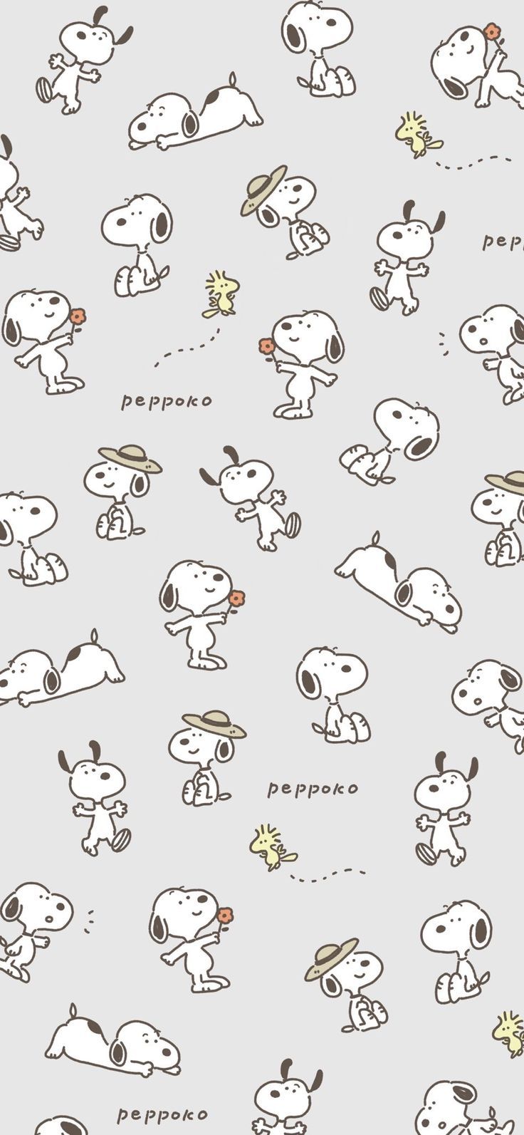 the peanuts are all different sizes and colors on this gray wallpaper mural, which features snoop