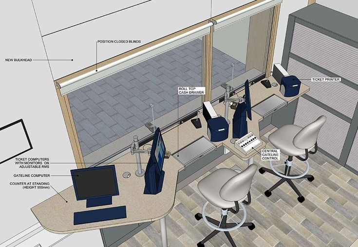 an office cubicle with chairs, desks and other items on the floor around it