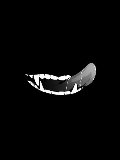 an animal's mouth is shown in the dark with its teeth wide open and it appears to be smiling