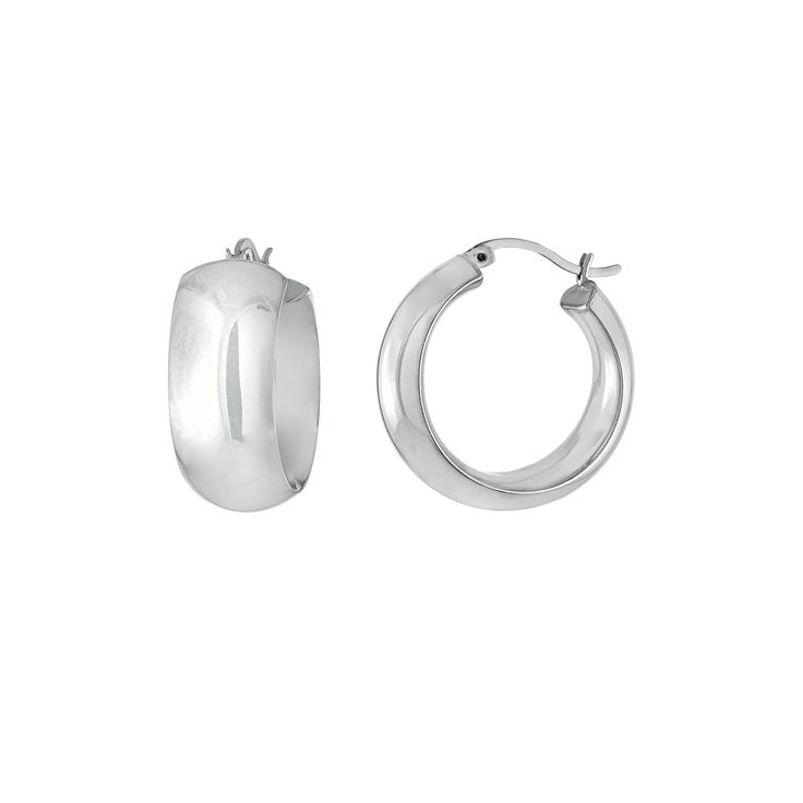 These classic sterling silver hoop earrings are a must-have for any wardrobe. These classic sterling silver hoop earrings are a must-have for any wardrobe.Click on this JEWELRY & WATCHES GUIDE to learn about fit, styles, materials and more! Metal: sterling silver Backings: click-it Plating: rhodium Finish: polished Earring length: 25 mm Size: One Size. Gender: female. Age Group: adult. Timeless Silver Drop Hoop Earrings, Timeless Silver Tarnish Resistant Hoop Earrings, Sterling Silver Rounded Jewelry, Classic Oval Sterling Silver Hoop Earrings, Timeless Sterling Silver Hoop Earrings For Everyday, Classic Small Hoop Huggie Earrings With Polished Finish, Classic Hoop Earrings As Gift, Classic White Gold Tarnish Resistant Hoop Earrings, Everyday Timeless Sterling Silver Hoop Earrings