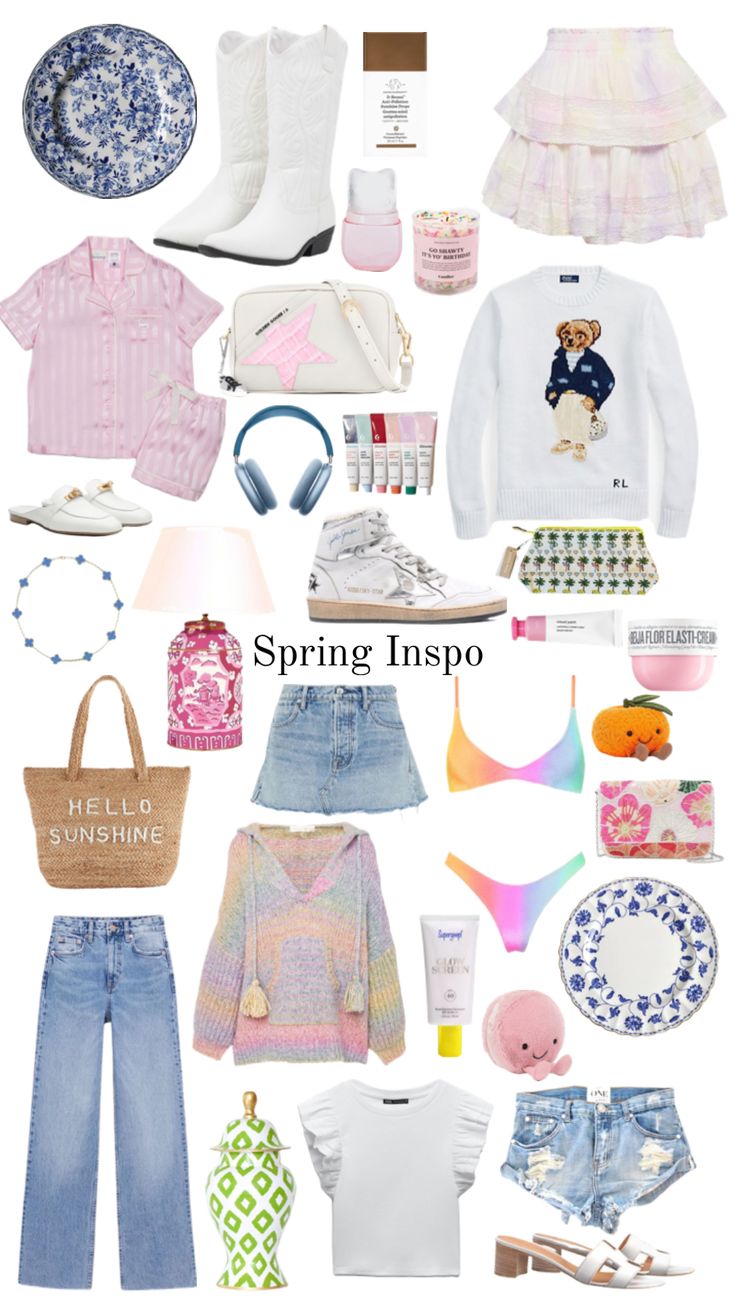 a collage of clothing and accessories with the words spring inspo written on it