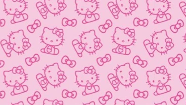 pink hello kitty wallpaper with hearts and bows on the bottom right corner is an image of many different hello kitty heads