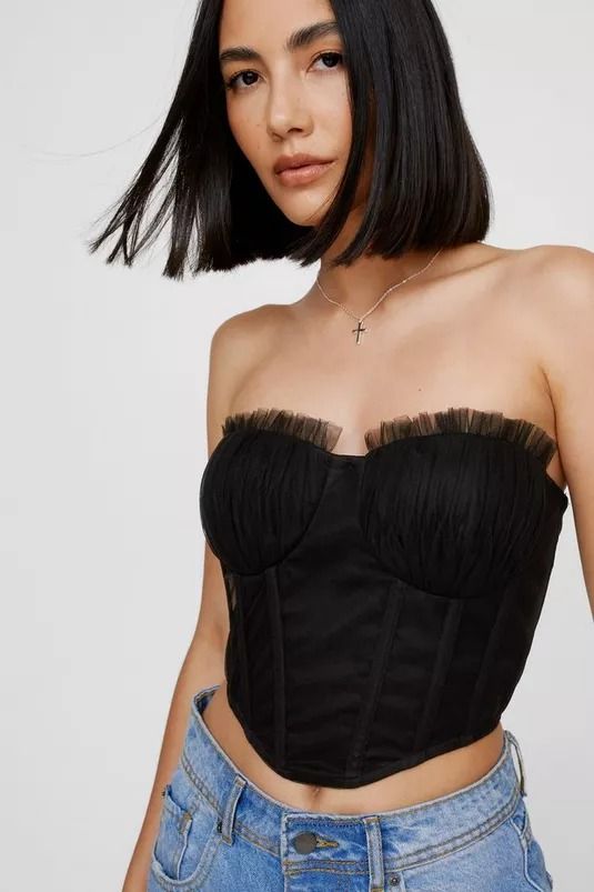 Tulle Lace Up Back Corset Top | Nasty Gal Tulle Corset Top, Lace Up Back Corset, Swimsuit Skirt, Country Concert Outfit, Strapless Corset, Special Occasion Outfits, Leather Mini Skirts, Tulle Lace, Wearing Clothes