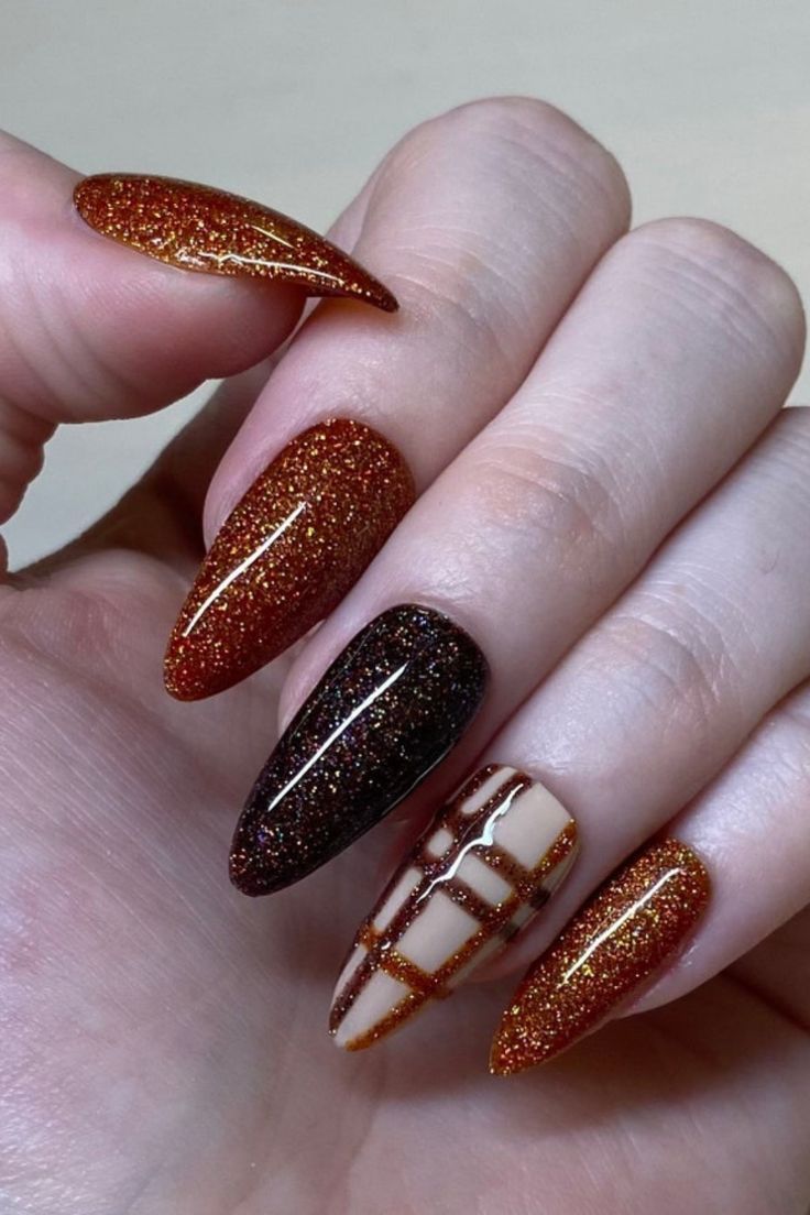 Thanksgiving Nail Designs, Thanksgiving Nail Art, Cute Nails For Fall, Plaid Nails, Thanksgiving Nails, Fall Nail Art, Autumn Nails, Fall Nail, Nail Designs Spring