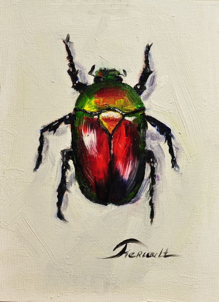 a painting of a beetle on a white background