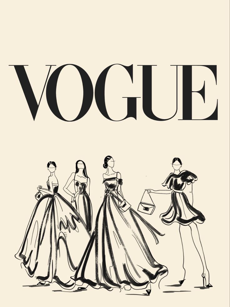 three women in evening gowns and dresses with the word'voge'above them