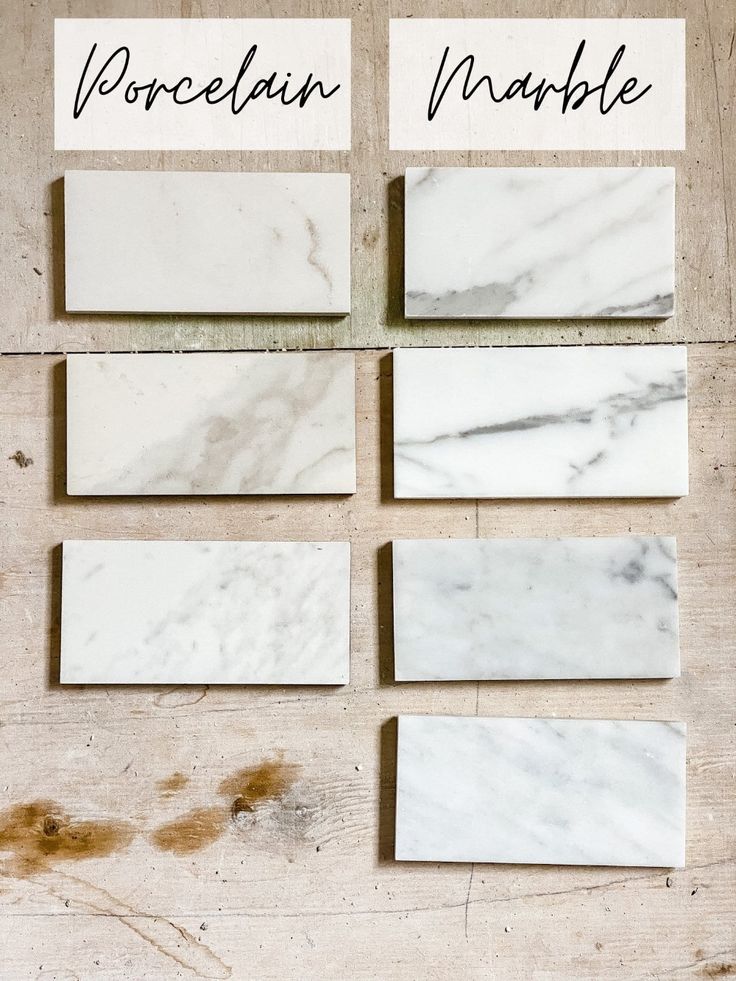 marble tiles are arranged on top of each other, with the words porcelan marble below them