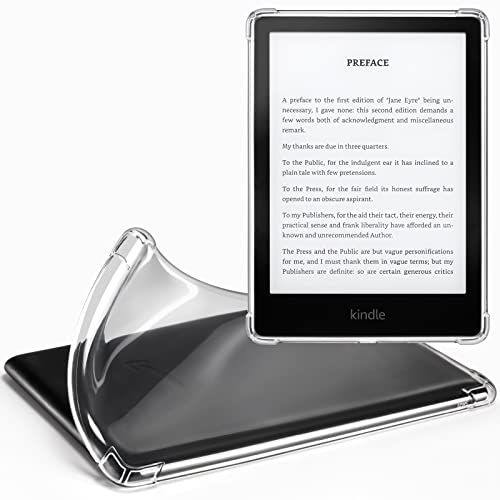 an electronic device with a glass case on it's display stand, next to another kindle