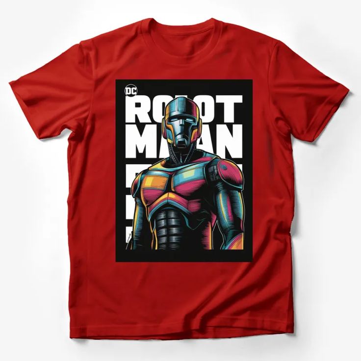 Robot Man Colorful DC Comic Inspired T-Shirt, Vibrant Superhero Graphic Tee, Unique Pop Art Style Apparel Male T-Shirt Custom graphic T-Shirt.Customize your color Red Superhero T-shirt With Character Print, Red Superhero T-shirt With Short Sleeves, Red Superhero Short Sleeve T-shirt, Red Graphic Print T-shirt For Fan Conventions, Superhero Character Print Red T-shirt, Red Superhero Character Print T-shirt, Red Superhero Graphic Print Top, Superhero Graphic T-shirt With Short Sleeves, Superhero Graphic Crew Neck Top