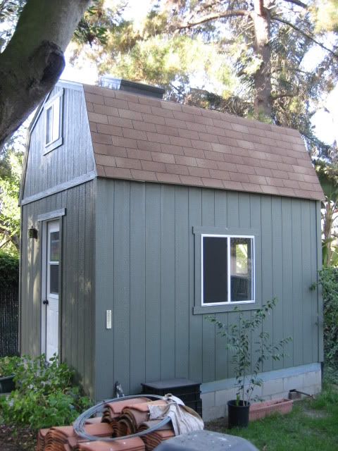 there is a shed that has been built in the yard