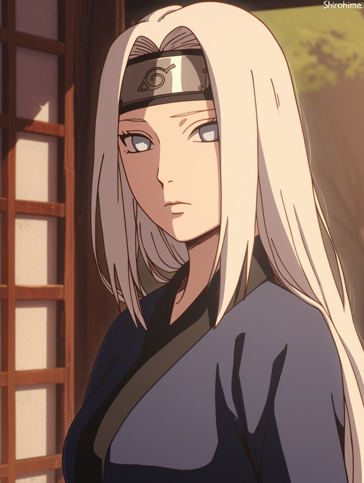 an anime character with long white hair and blue eyes, standing in front of a window