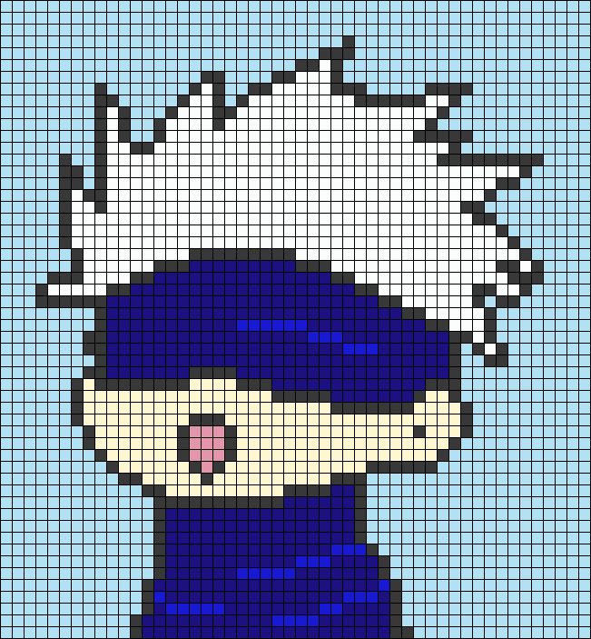 a pixellated image of a person wearing a hat