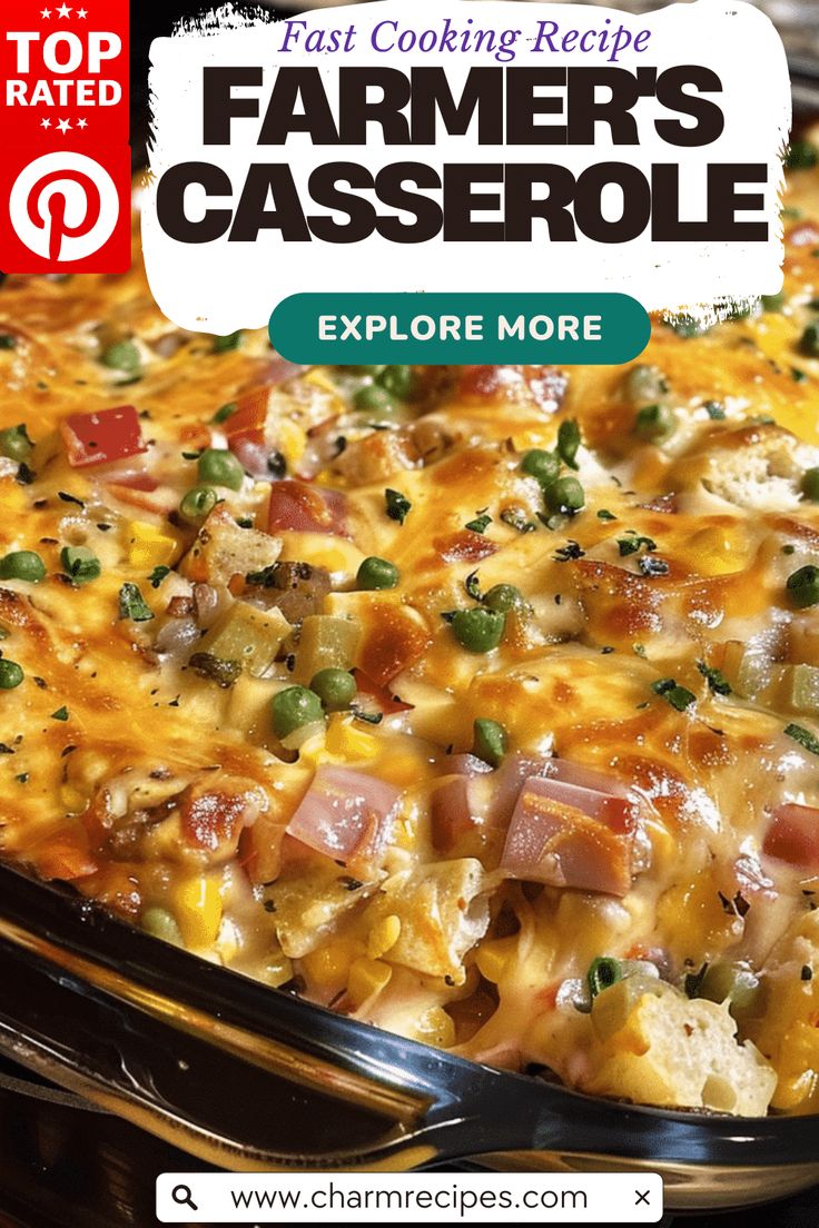 a casserole with ham, cheese and peas on it is featured in the top rated cookbook