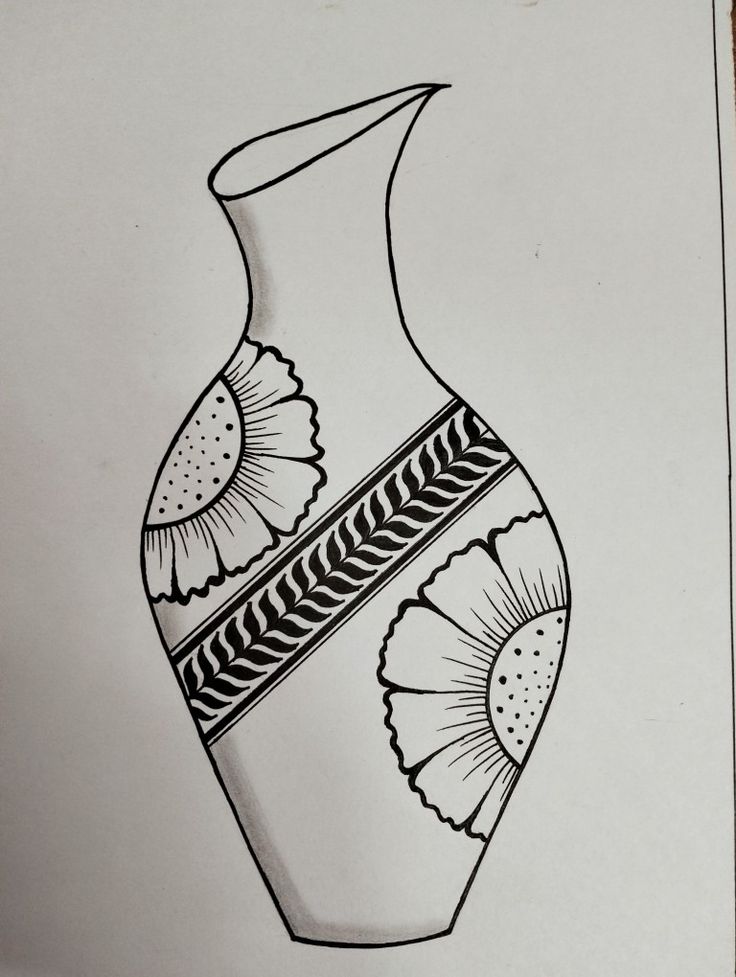 a black and white drawing of a vase