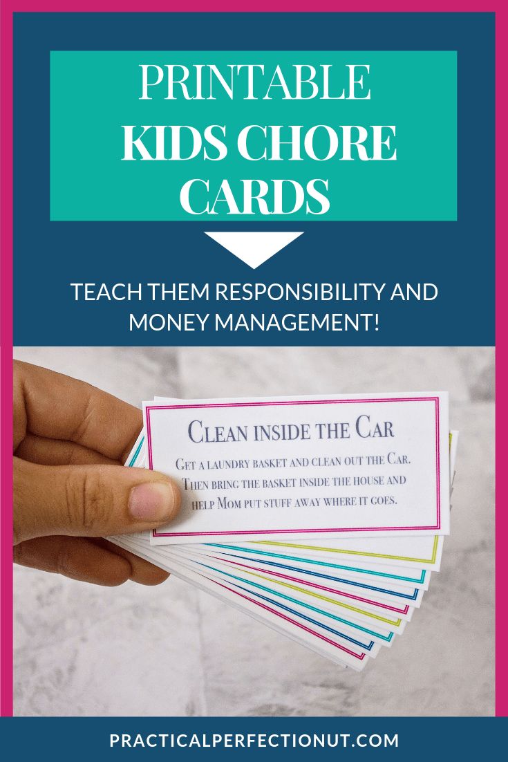 the printable kids's chore cards are being held up in front of a pink