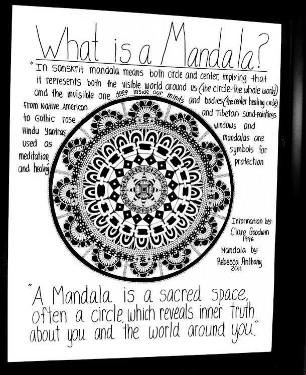 a black and white poster with an image of a circular design on it, which reads what is a mandela?