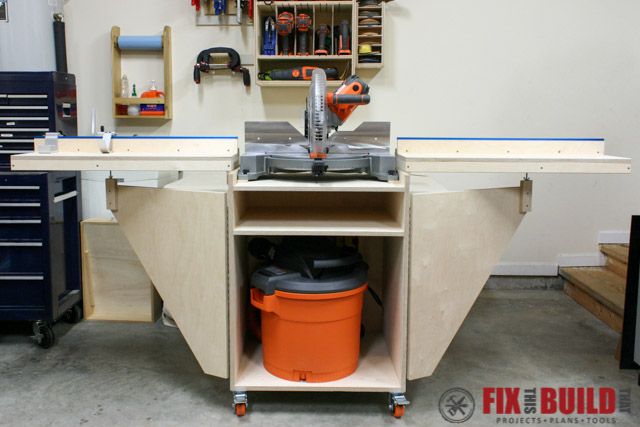 a workbench with an orange bucket on it