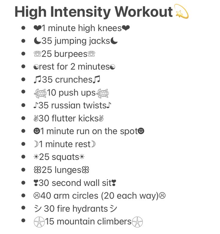 the high intensity workout plan is shown in black and white, with instructions for how to do