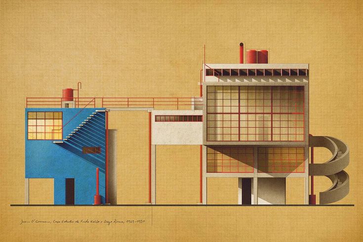 an architectural drawing of a building with stairs