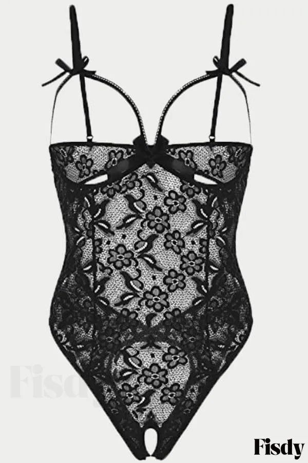 Fisdy - Impresionantes Picardías de Lencería Transparente Negro Sólido con Diseño Ahuecado Leopard Lingerie, Open Bra, Lingerie Plus Size, Teddy Lingerie, Best Lingerie, Bedroom Wardrobe, Lace Lingerie Set, Bodysuit Lingerie, Style Noir