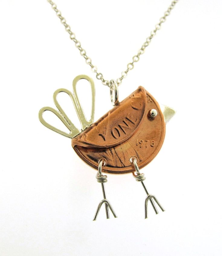 lucky penny necklace Penny Jewelry, Penny Necklace, Henny Penny, Copper Penny, Metal Birds, Bird Charm, Bird Necklace, Bird Jewelry, Savannah Ga