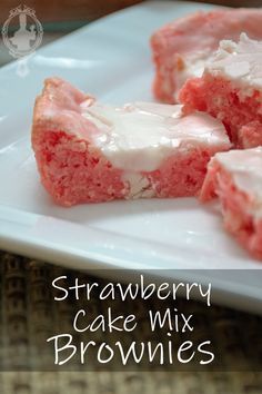 strawberry cake mix brownies on a white plate