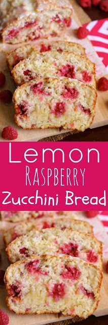 lemon raspberry zucchini bread is cut in half and ready to be eaten