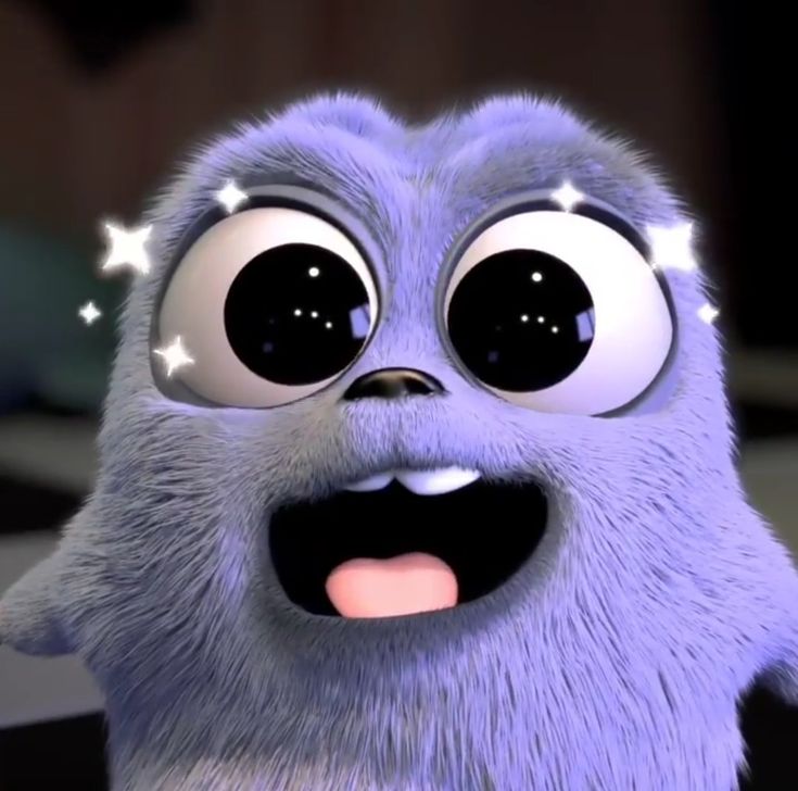 a cartoon character with big eyes and stars on his head, making a funny face