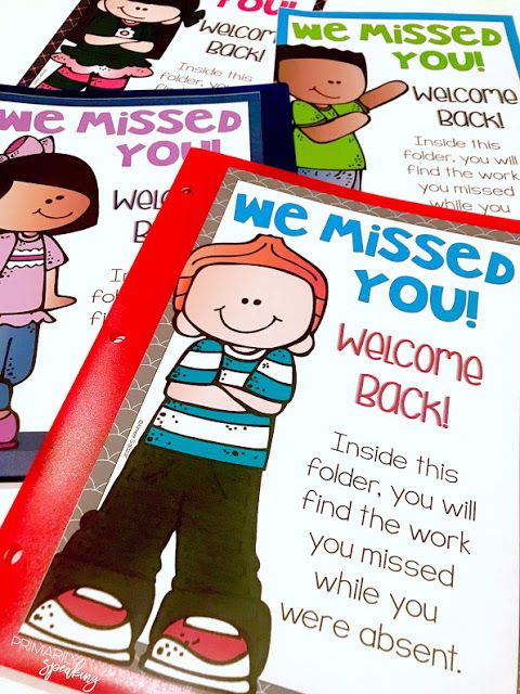 three posters with children's pictures on them and the words we missed you, welcome back