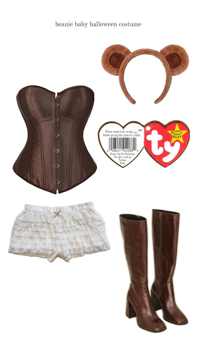 a woman's costume with boots, shorts and a teddy bear ears headband