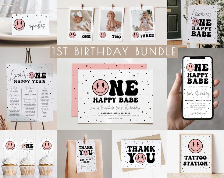 the first birthday bundle includes cards, envelopes and other items