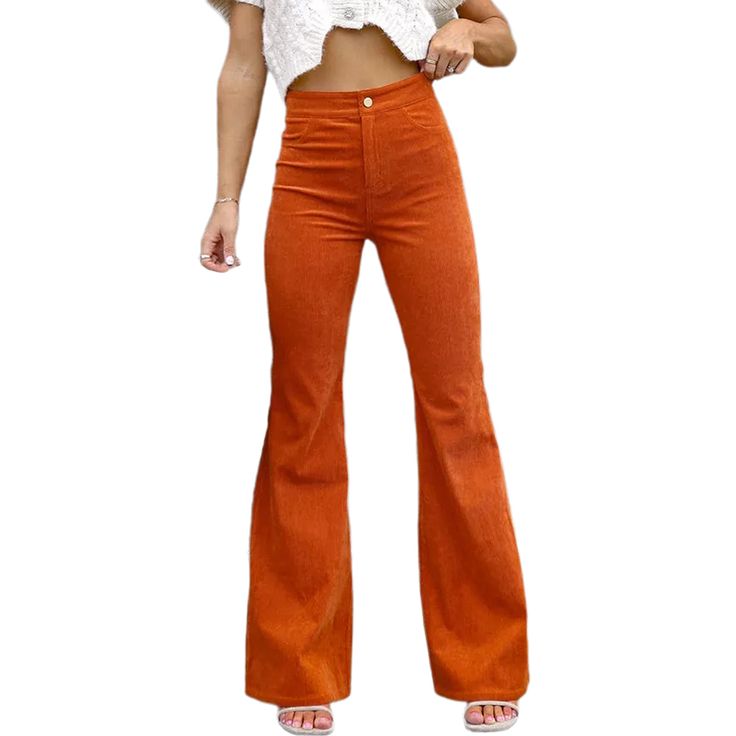 Orange Corduroy Ol High Waist Casual Pants Trendy Solid Color Corduroy Bottoms, Stretch High Waist Corduroy Pants, Non-stretch Corduroy Pants, Solid Non-stretch Corduroy Pants, Fall High Waist Corduroy Jeans, Non-stretch Trendy Corduroy Bottoms, High Waist Stretch Corduroy Jeans, Stretch Corduroy Full Length Bottoms, Trendy Non-stretch Corduroy Bottoms