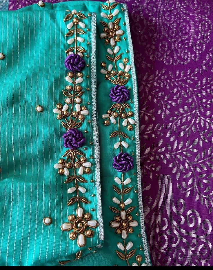 Checks Embroidery Blouse, Simple Bead Work Blouse, Saree Work Design Embroidery, Buttas In Aari Work, Simple Aari Work Blouse Design For Pattu Saree, Handwork Ideas, Magam Work Designs, Blue Blouse Designs, Latest Bridal Blouse Designs